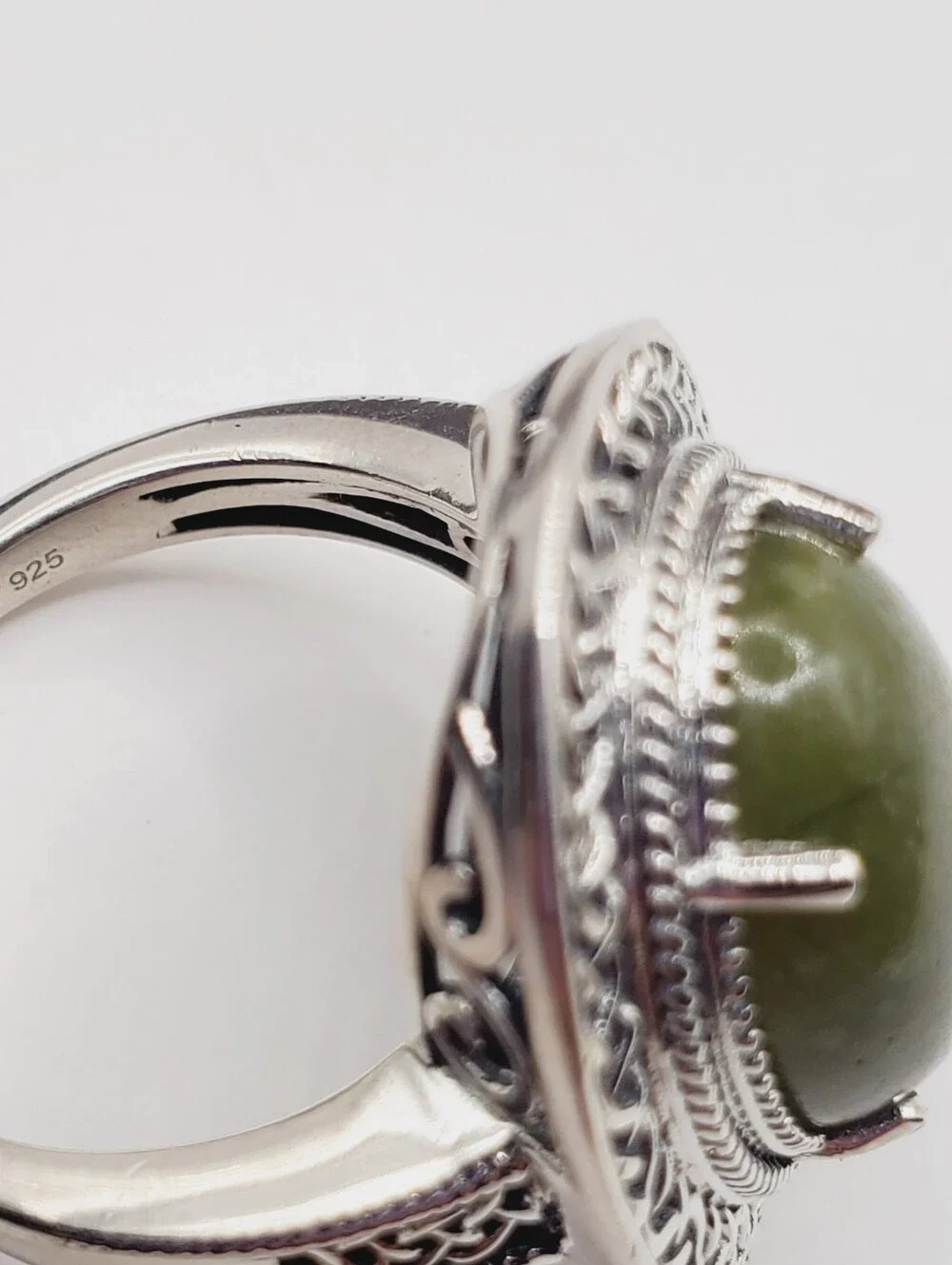 7 Carat Connemara Green Marble 925 Sterling Silver Statement Ring